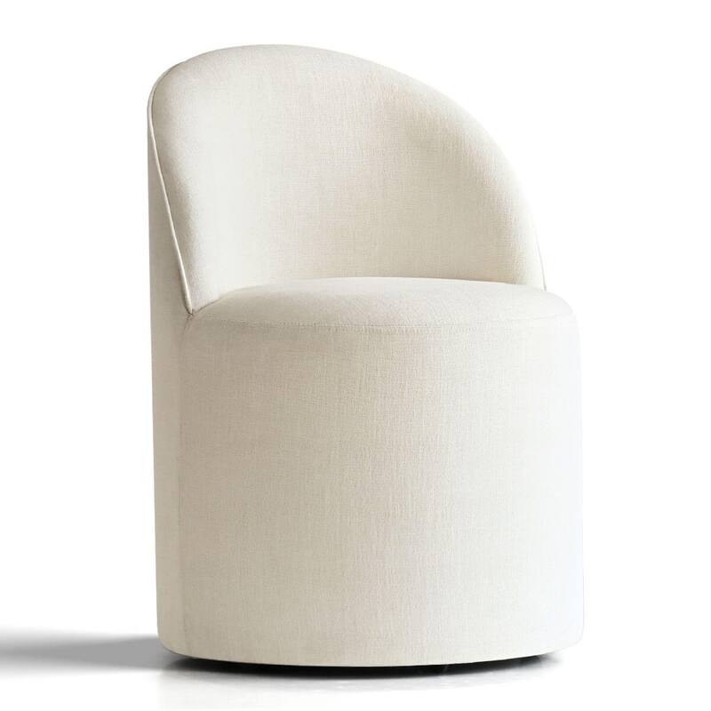 Linen Rolling Upholstered Dining Chair with Wheels (Set of 2)
