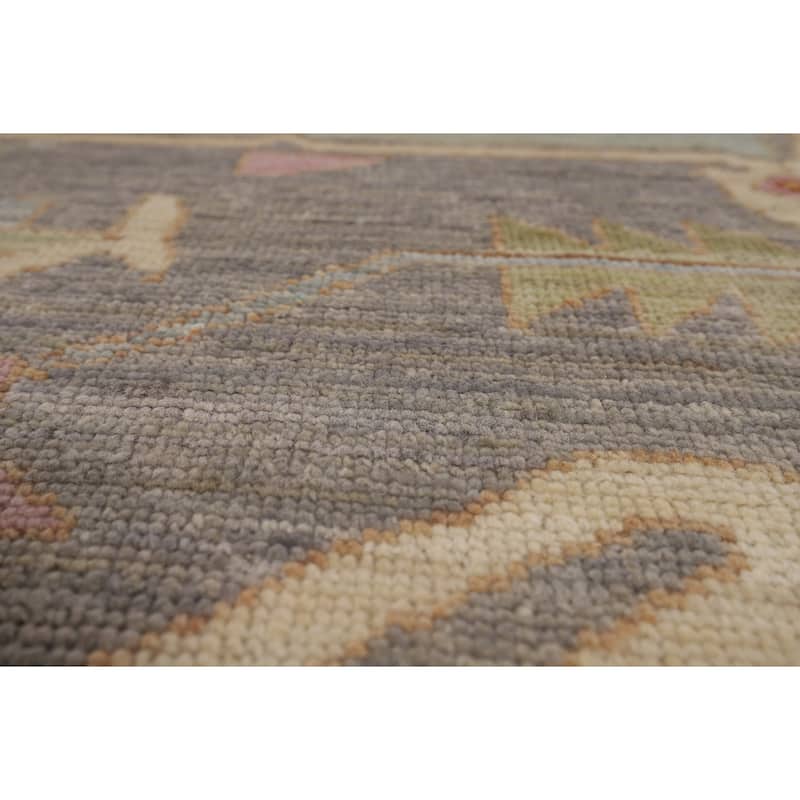 Geometric Gray Oushak Turkish Large Area Rug Hand-Knotted Wool Carpet - 12'1"x 14'6"