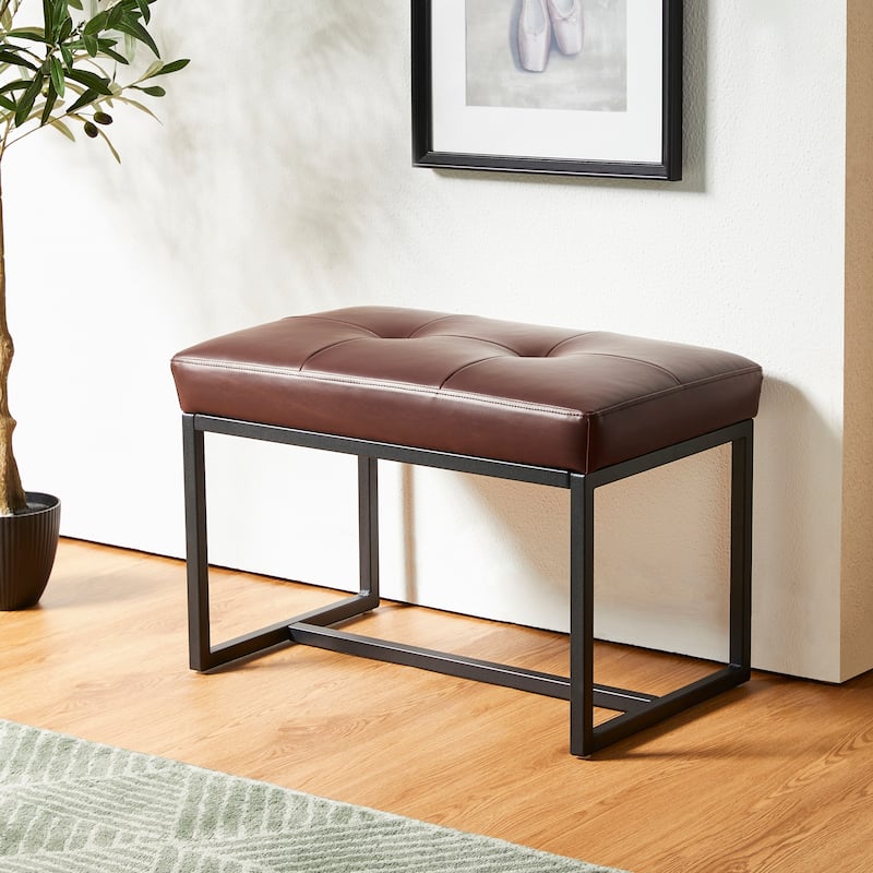 Glitzhome 24"W Modern PU Leather Button-tufted Ottoman Foot Stool - Brown