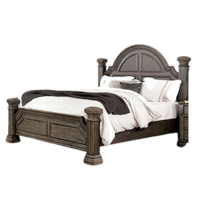 Akia Queen Bed, Gray Solid Wood, Classic Reeded Posts, Molded Trim