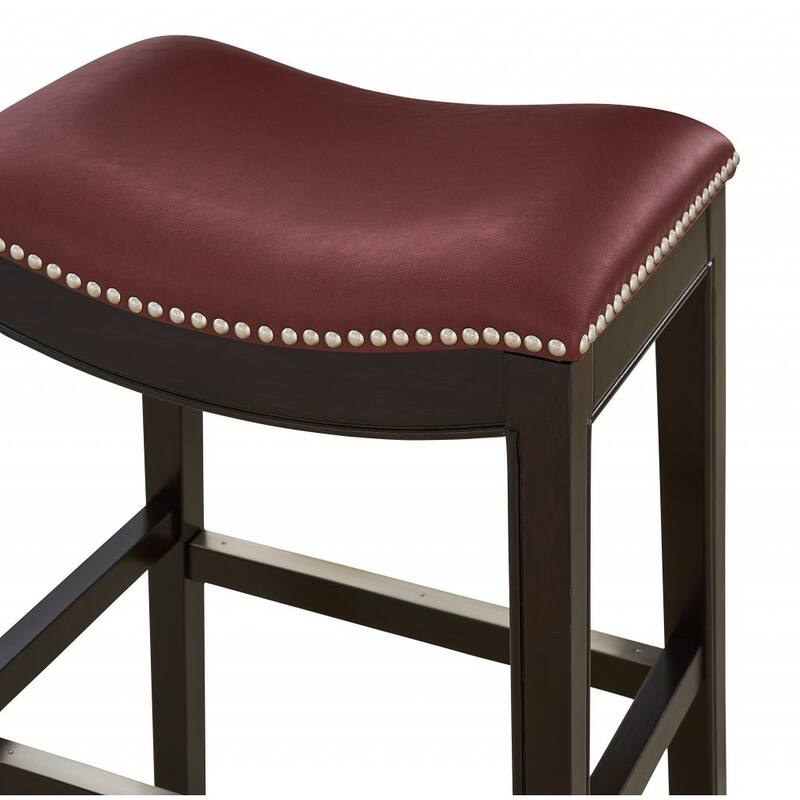 HomeRoots 31" Dark Red and Espresso Solid Wood Backless Bar Chair