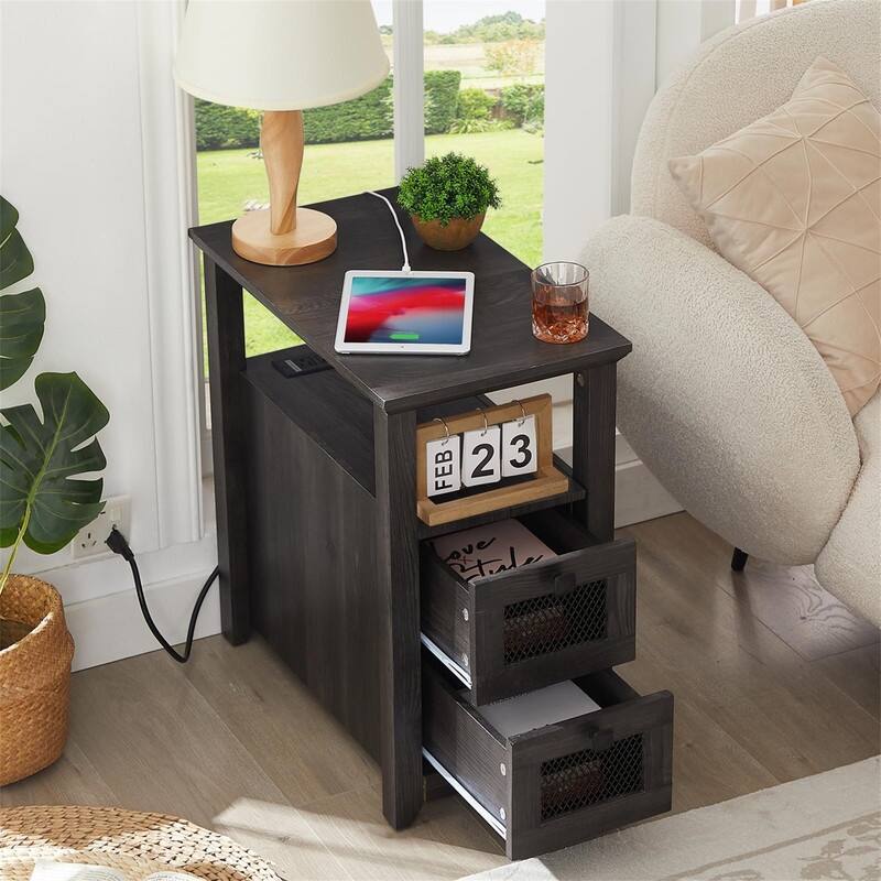 End Table with Charging Station - 13.78"D x 23.6"W x 24.8"H