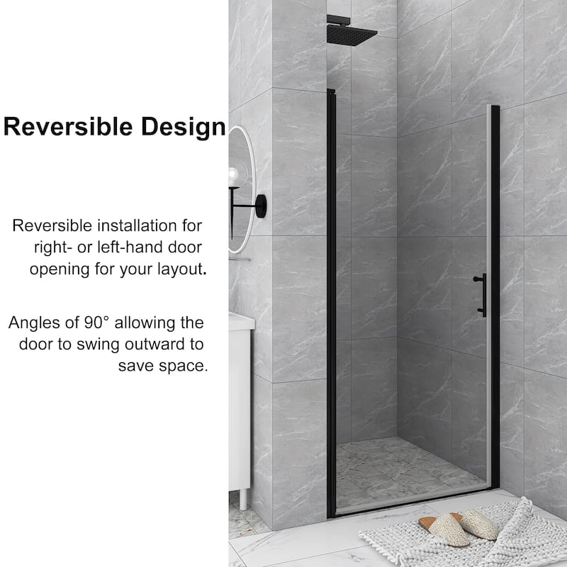 30/32/34/36 Inch Semi-Frameless Pivot Shower Door with Clear Tempered Glass