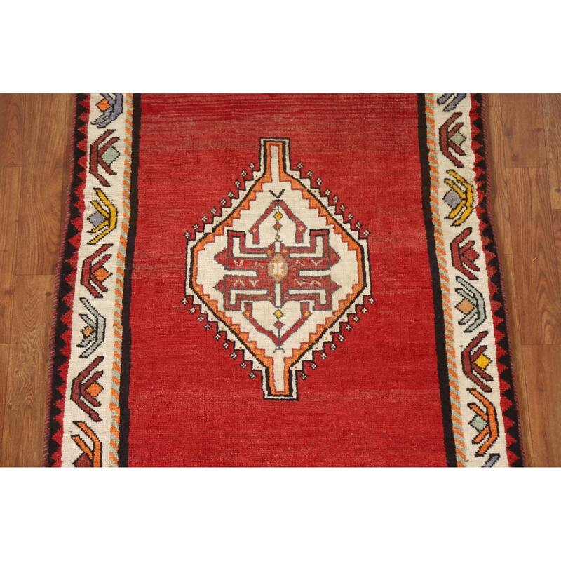 Geometric Red Shiraz Persian Vintage Area Rug Handmade Wool Carpet - 3'0"x 5'3"