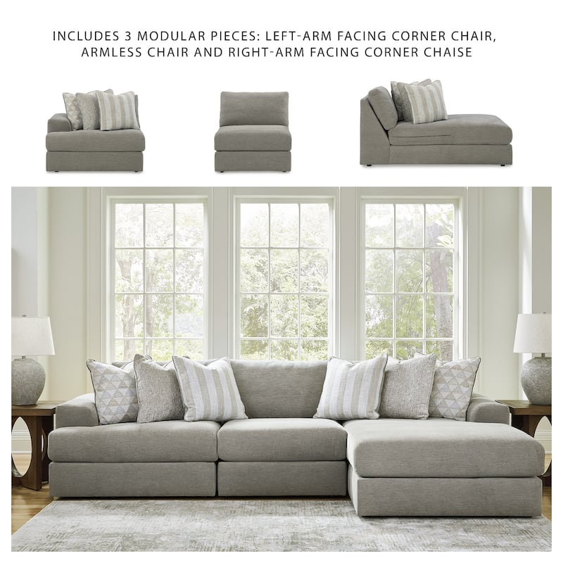 Signature Design by Ashley Avaliyah Gray 3-Piece Sectional with Chaise - 127" W x 68" D x 37" H