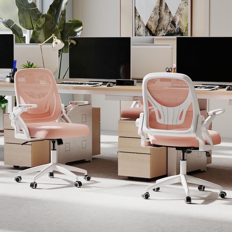 Breathable Mesh Adjustable Desk Chair with Lumbar Support and Sponge Cushion Flip-up Armrests - 25" x 25" x 36"-39"
