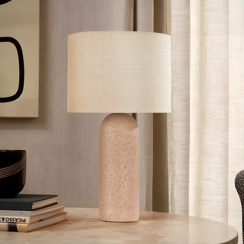26" Painted Ceramic Accent Table Lamp with Drum Linen Shade