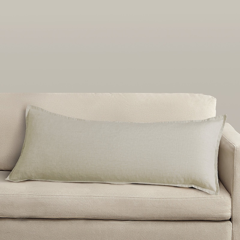 HiEnd Accents 100% French Flax Linen Long Lumbar Pillow, 14"x42" - Natural