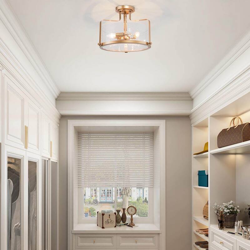 Modern Farmhouse 3-Light Drum Glass Semi-Flush Mount Ceiling Lights