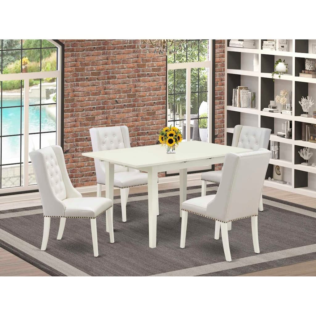 5-Piece Linen White Finish Solid Wood Top Button Tufted Dining Room Set (Seats-4)