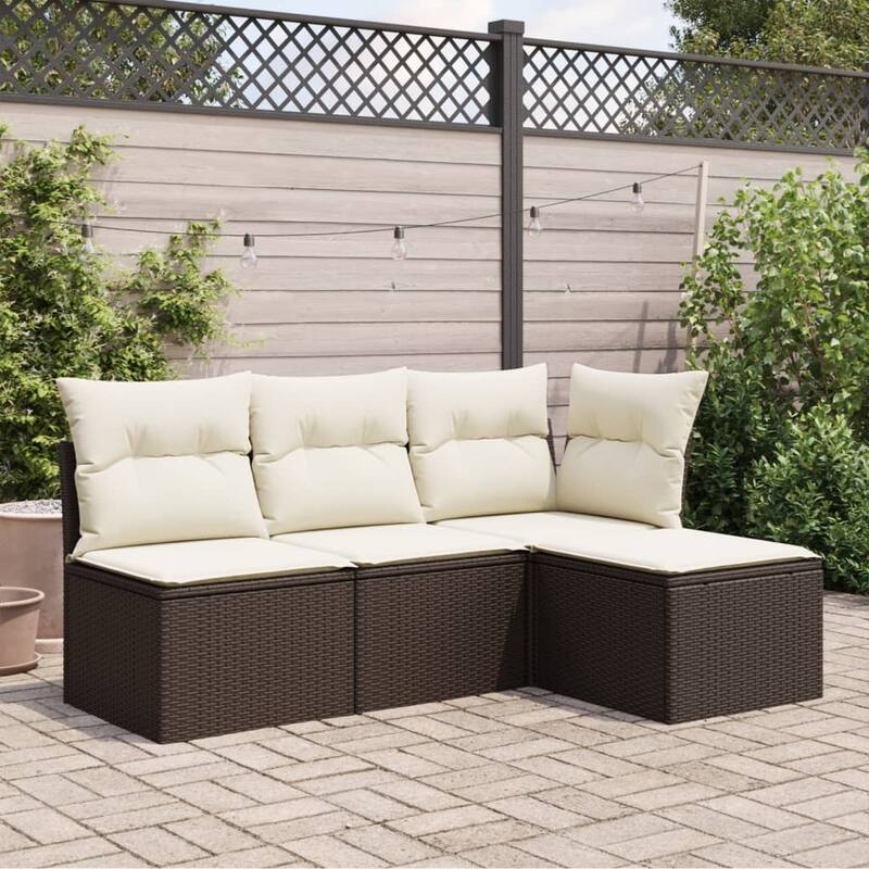 vidaXL Patio Stool with Cushion Ottoman Outdoor Seating Cube Seat Poly Rattan - 21.7 x 21.7 x 14.6