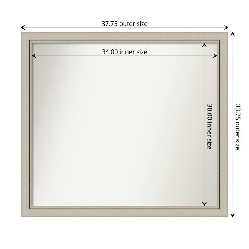 Romano Silver Narrow Framed Non-Beveled Custom Wall Mirror, Bathroom Vanity Mirror - Outer Size: 37.75 x 33.75
