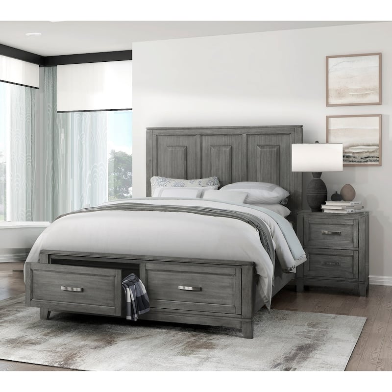 Gray Finish 3pc Bedroom Set Platform Storage Bed and Two Nightstands