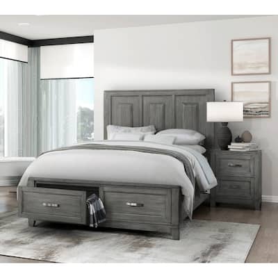 Gray Finish 3pc Bedroom Set Platform Storage Bed and Two Nightstands