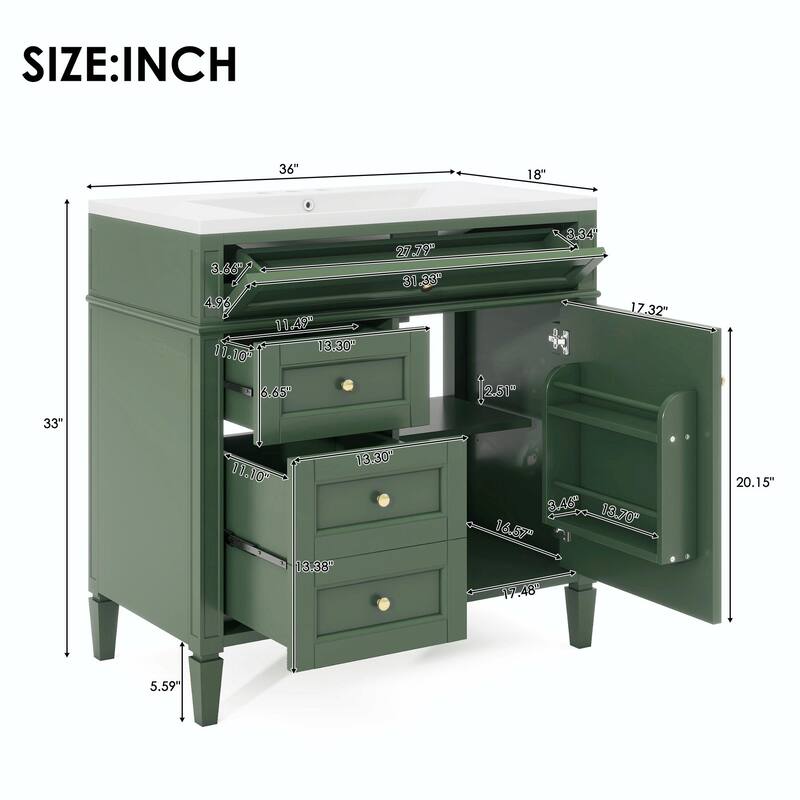 36'' Bathroom Vanity with Top Sink - Modern Storage Cabinet with Mirror