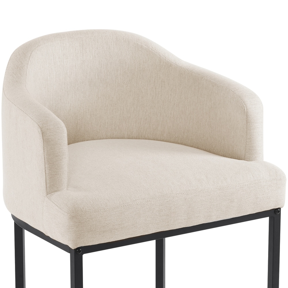 26 in. Counter Height Fabric Upholstered Low Back Bar Stool Modern Kitchen Island Stool with Black Metal Frame