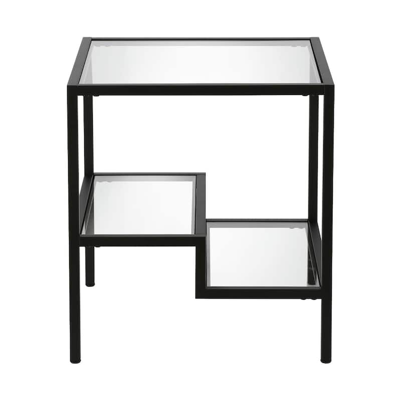 22" Glass and Steel Square End Table with Two Shelves - 22-inch H x 20-inch W x 20-inch D
