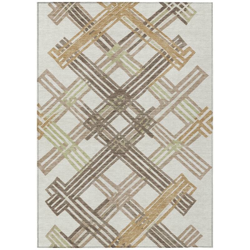 Machine Washable Indoor/ Outdoor Modern Trellis Chantille Rug