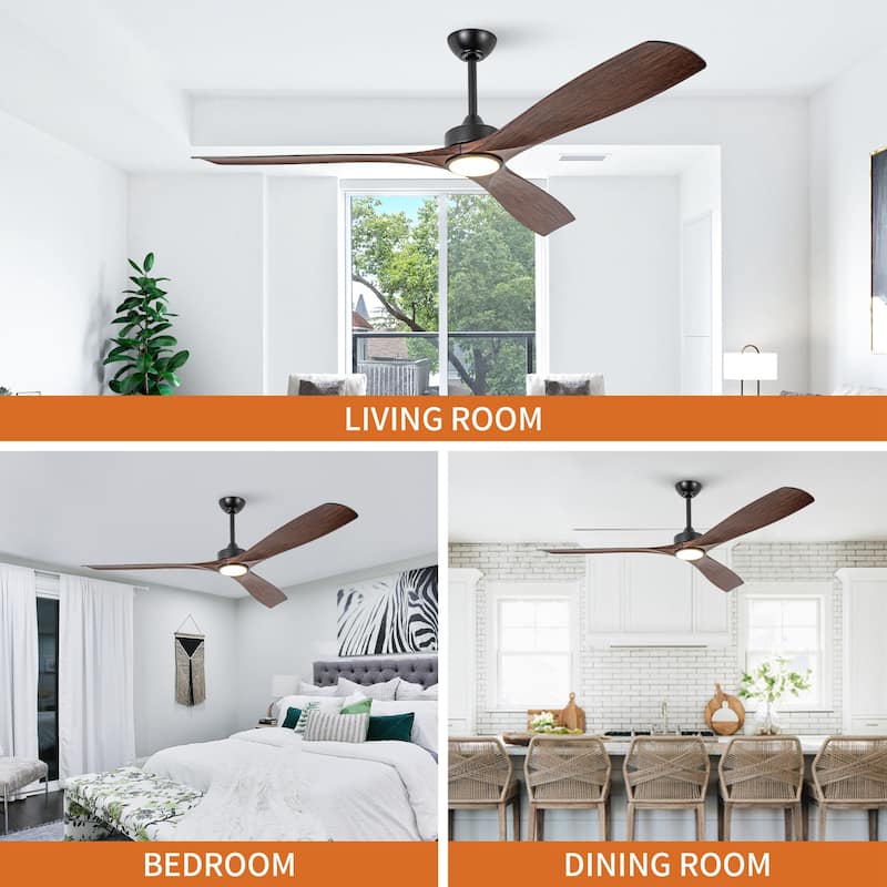 60-in Traditional Walnut 3-Blade Reversible Ceiling Fan with Light