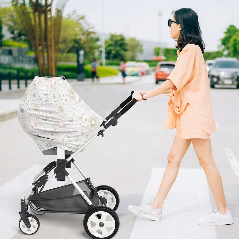 Sweet Jojo Designs Star and Moon Girl 5 in 1 Baby Car Seat Nursing Cover Pink Gold Grey Celestial Sky Stars Shabby Chic