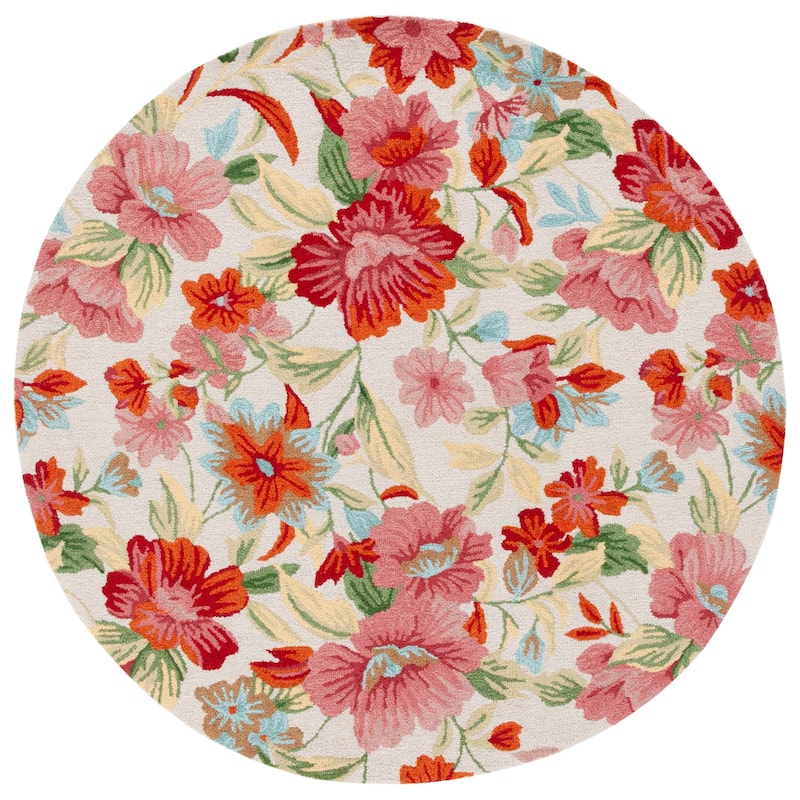 SAFAVIEH Handmade Easy Care Ilvi French Country Floral Rug - 6' Round - Ivory/Red