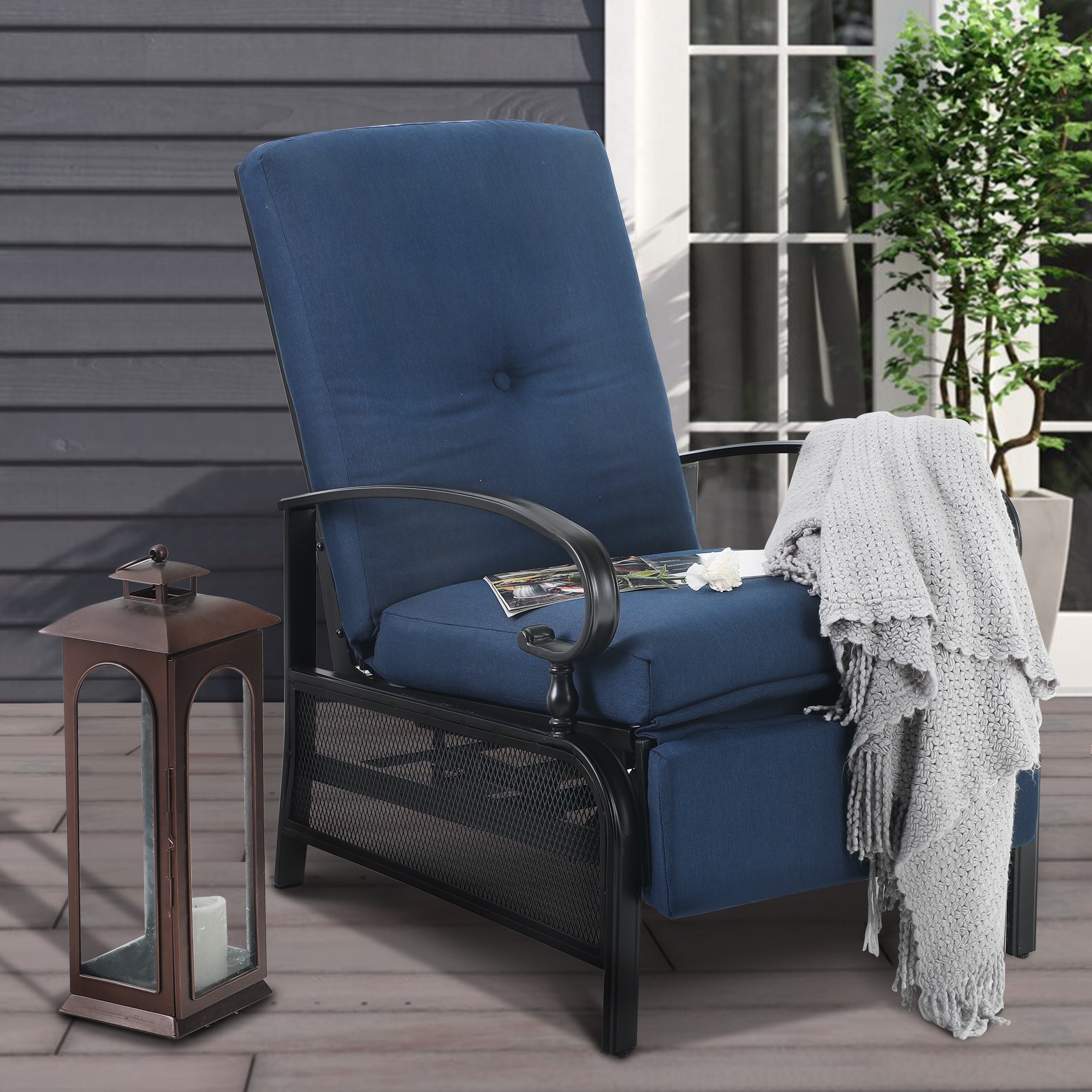 Cisvio Outdoor Recliner Adjustable Patio Reclining Lounge Chair with Olefin Cushion