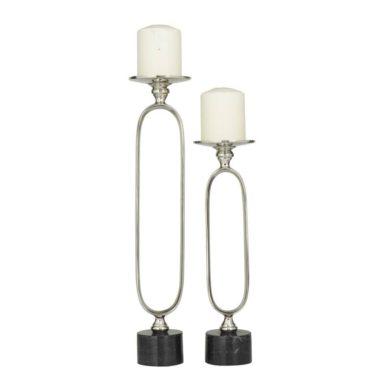 Gold, Black or Silver Aluminum Metal Paper Clip Pillar Decorative Candle Holder with Marble Base (Set of 2)