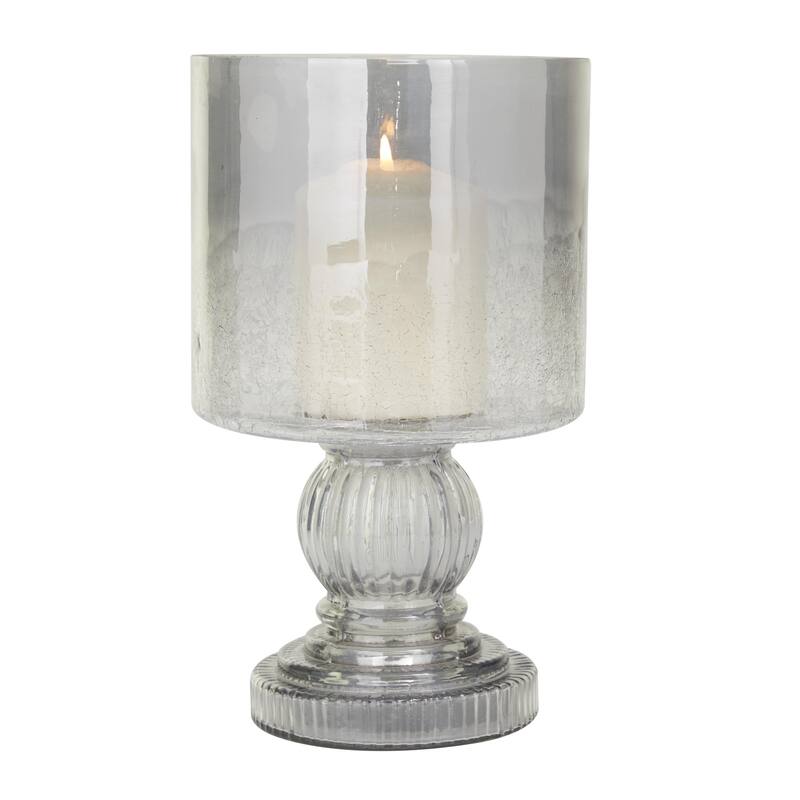 Glass Handmade Turned Style Pillar Hurricane Lamp with Smoked Glass Finish - Brass, Black, Gold, Brown - Roche River Decor - Black - 6"W, 10"H