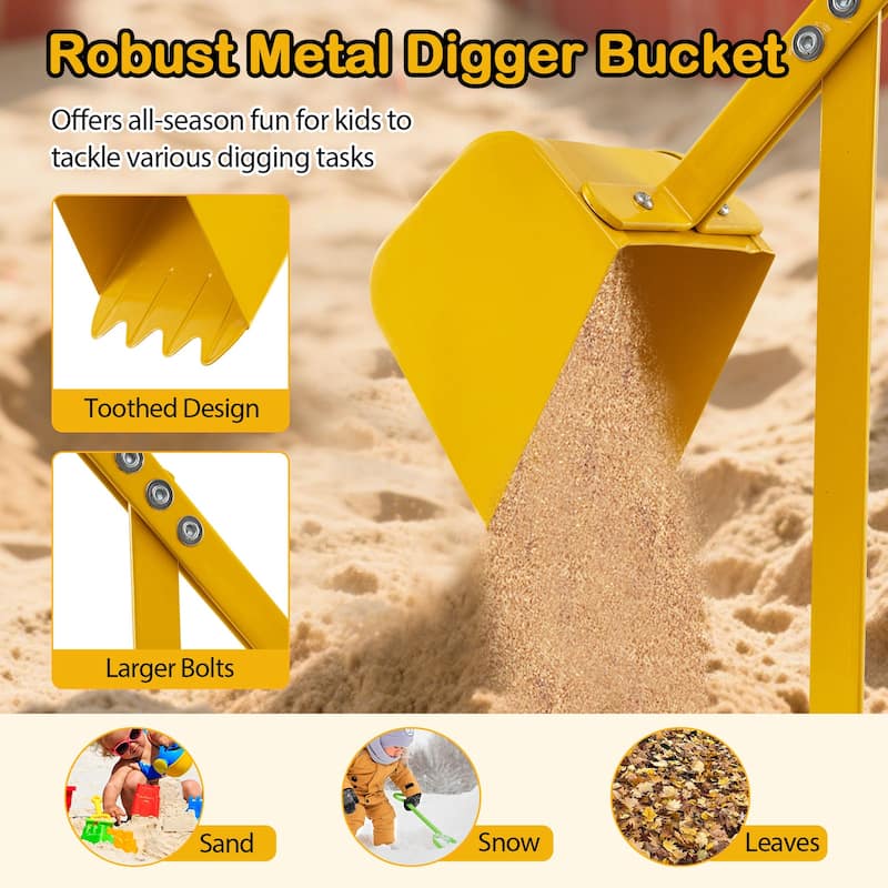 Kids Ride-On Excavator Toy with Rotating Bucket and Realistic Shovel for Outdoor Fun Ages 3 Years Plus - 48.5" x 24.5" x 24.5"