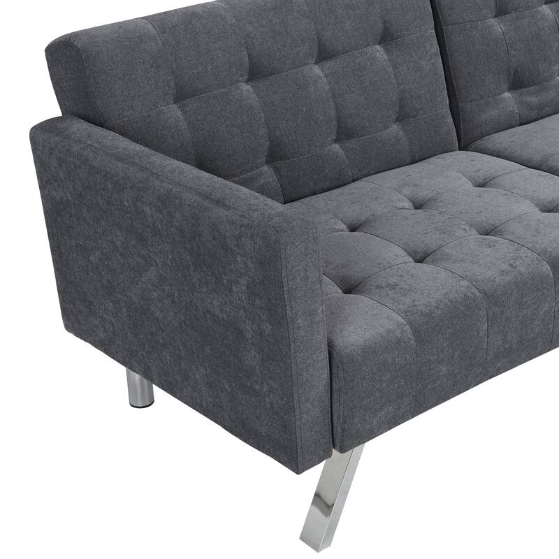 Convertible Folding Dark Grey Linen Sofa Bed for Small Spaces