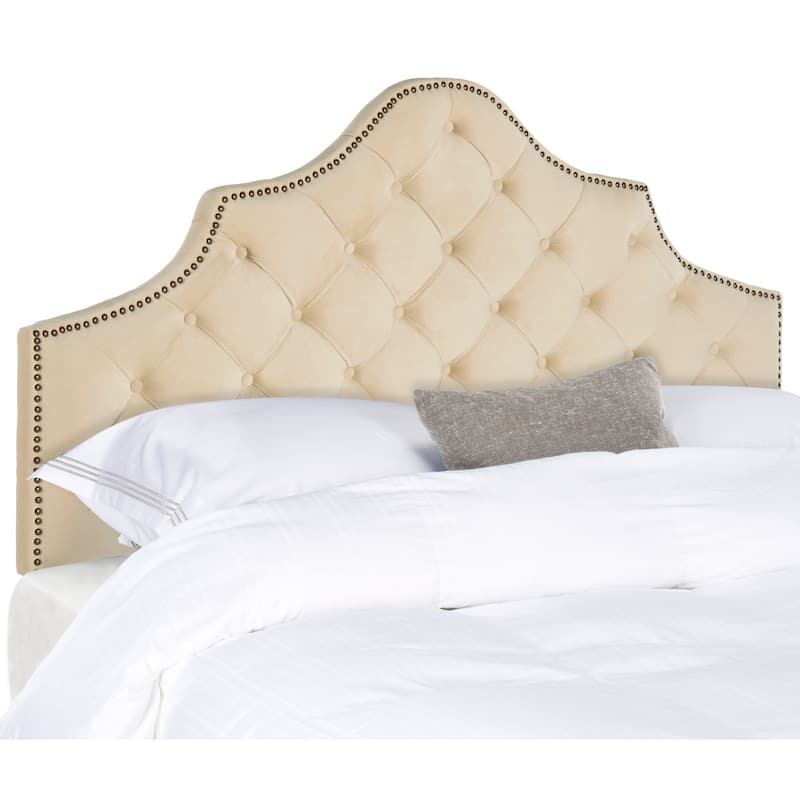 SAFAVIEH Eboni Linen Upholstered Tufted Headboard - Silver Nailhead (King)