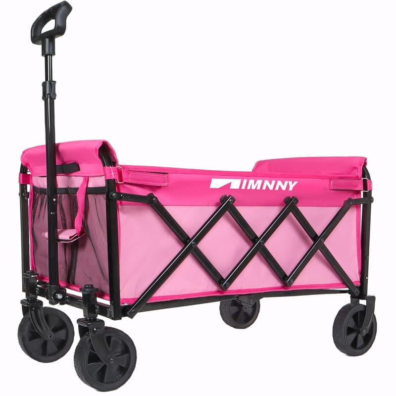 Collapsible Utility Wagon with Wheels, Lightweight Folding Cart with Cup Holders