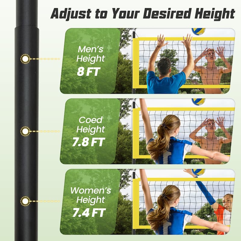Gymax Portable Outdoor Volleyball Net Set Height Adjustable Poles