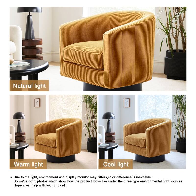 Modern 360° Swivel Corduroy Accent Chair Barrel Armchair