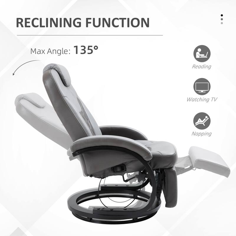 PU Leather Recliner Chair with Diamond Stitch, 135° Tilt, 360° Swivel, and Sturdy Steel-Wood Base