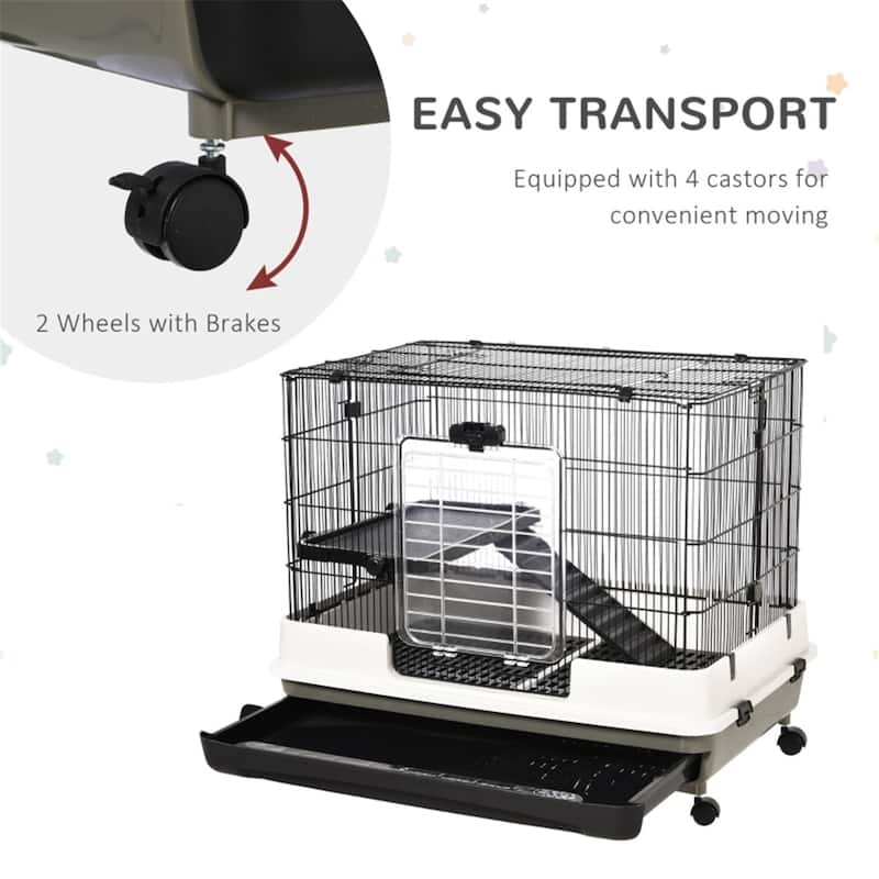 Black-White Hamster Small Pet Cages Including Ramp and Platforms - 31.5''L x 20.75''W x 26''H