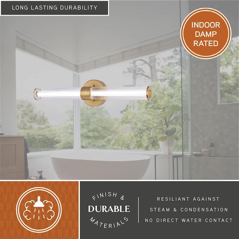VAXCEL Division 1-Light Contemporary Bath Bar Vanity Lighting Wall Fixture, Clear Ribbed Glass Shade, Integrated LED