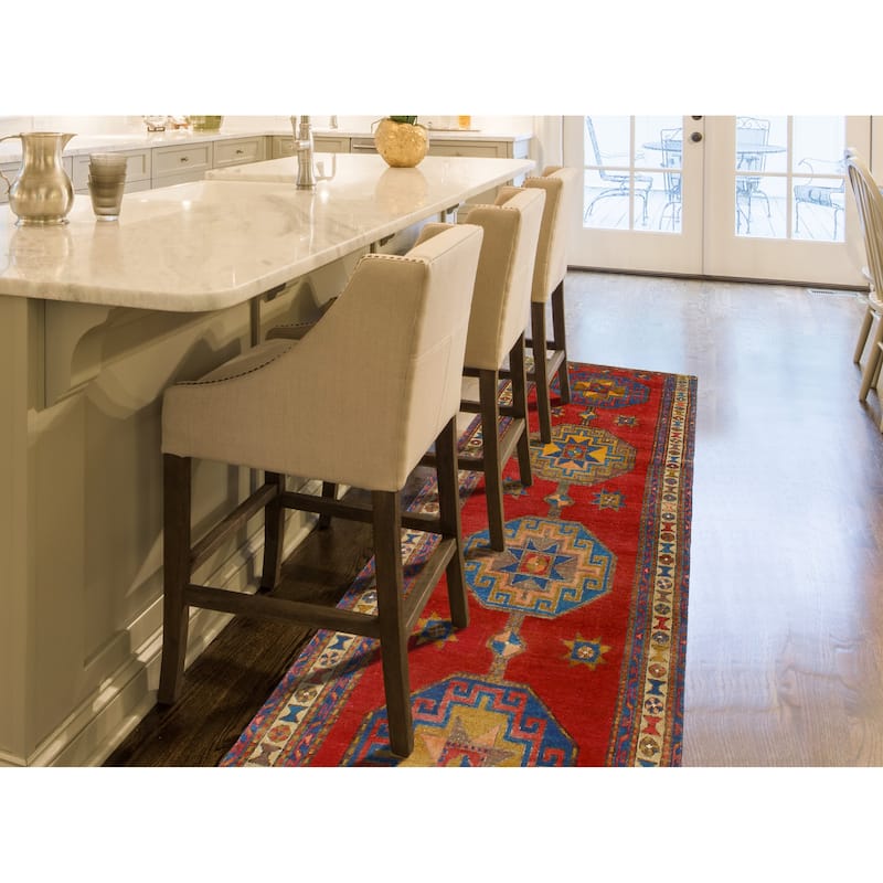 Fine Vintage Distressed Irada Red/Beige Runner - 3'4" x 9'10"