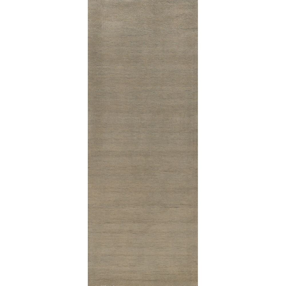 Hand Knotted Oriental 100% Wool Carpet Modern Solid Green Gabbeh Runner Rug - 10' 0'' X 3' 1''