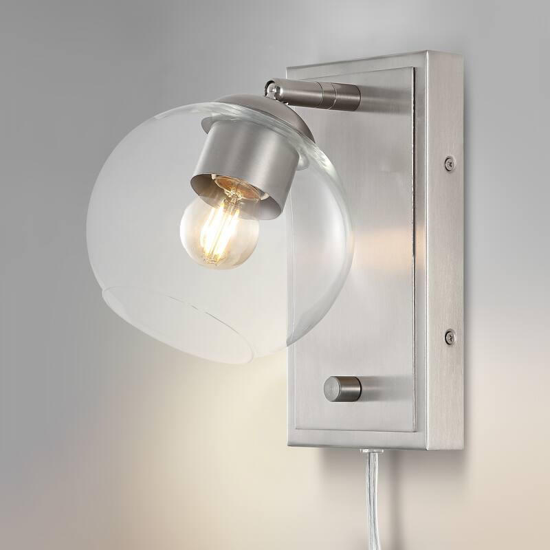 Thatcher 6" 1-Light Minimalist Modern Plug-In or Hardwired Adjustable Iron LED Wall Sconce with Rotary Dimmer, by JONATHAN Y