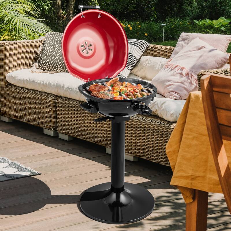 SUGIFT 1600W Electric BBQ Grill with Removable Non-Stick Warming Rack, Red