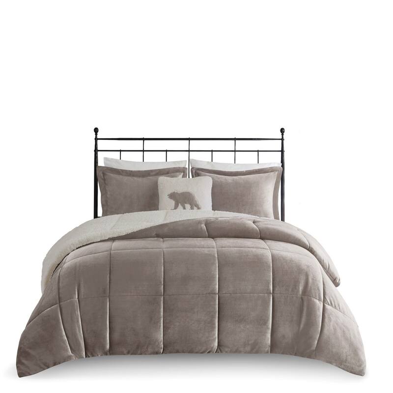 GDF Studio - Alton Plush to Sherpa Down Alternative Comforter Set - Grey & Ivory.