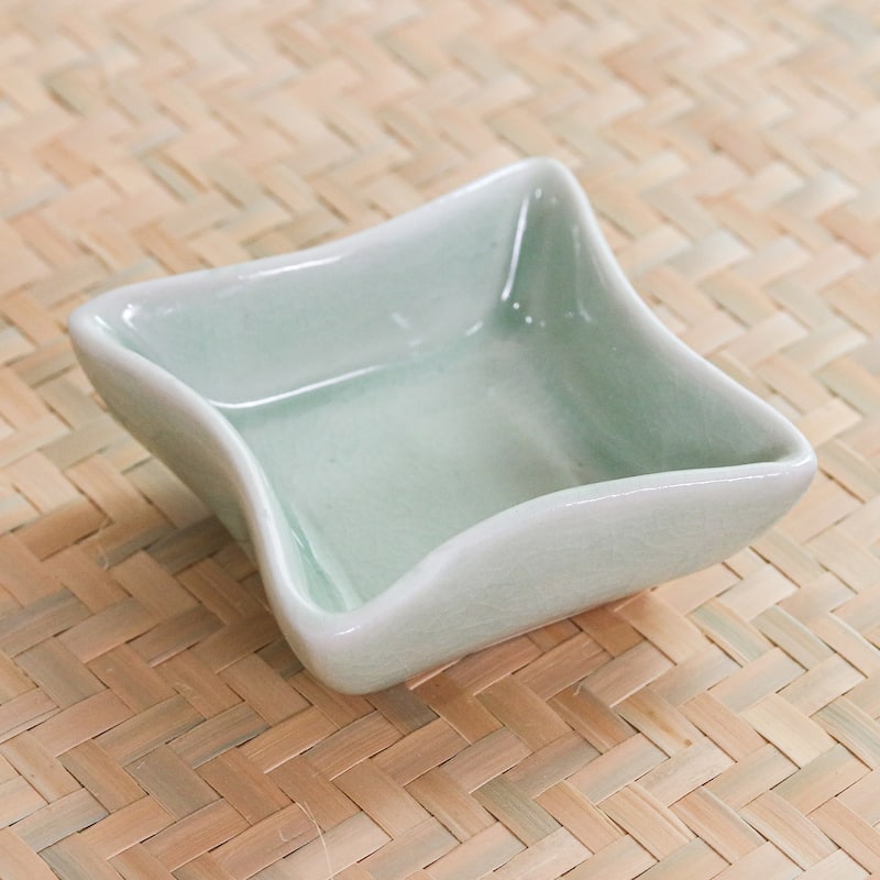 Novica Handmade Thai Kitchen In Green Ceramic Pinch Bowl