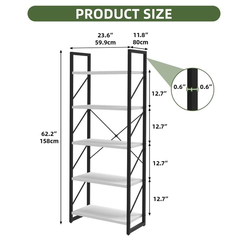 Moasis Industrial 62" Tall 5-Tier Bookshelf Open Shelf Bookcase for Living Room