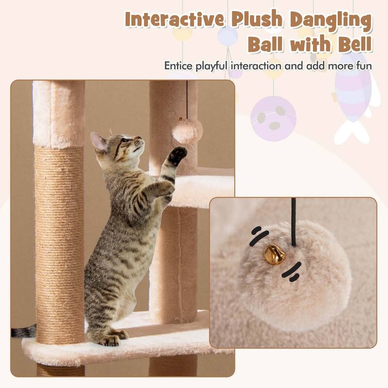 Costway 65" Cattail Cat Tower with Jute Scratching Posts Perch Basket - See Details