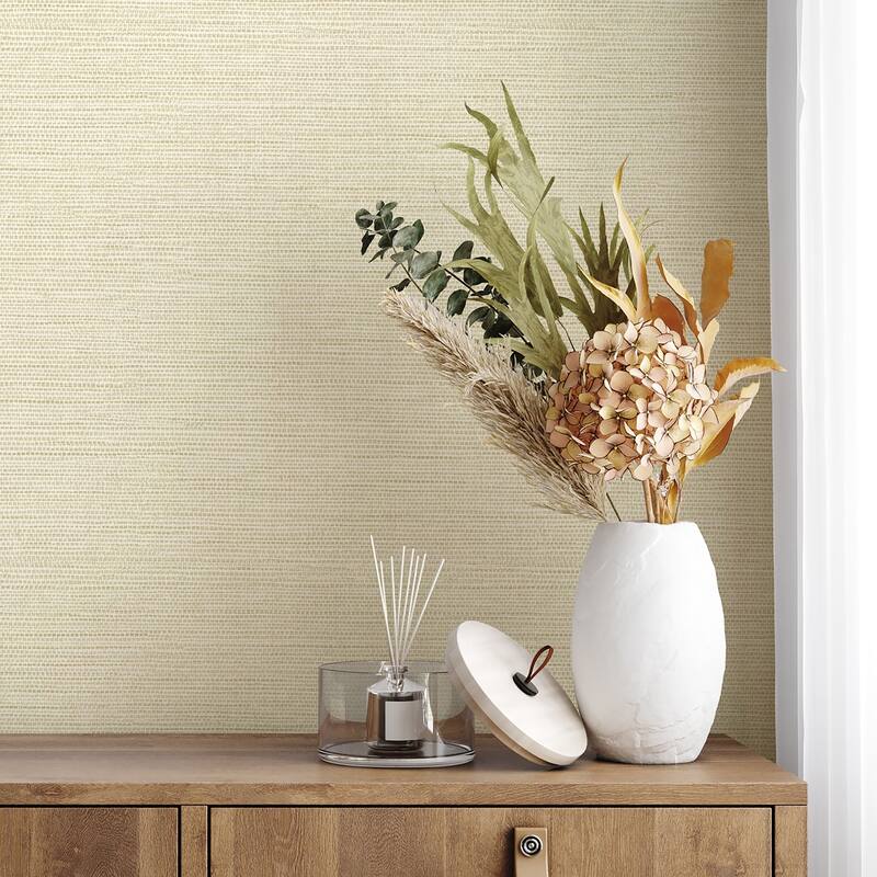 Fine Decor Miya Light Yellow Faux Grasscloth Wallpaper
