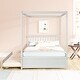 preview thumbnail 11 of 16, Full Size Canopy Bed with Twin Trundle,Kids Solid Wood Platform Bed Frame Headboard,No Box Spring Needed