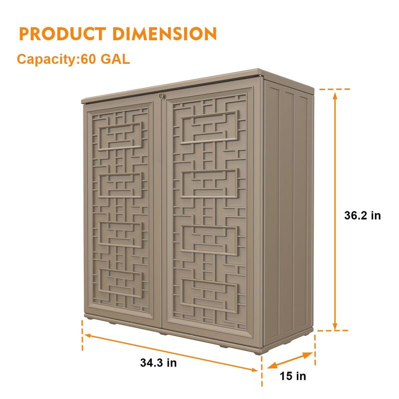 Outdoor 34.3"W x 36.2"H Plastic Vertical Storage Shed With One Shelf