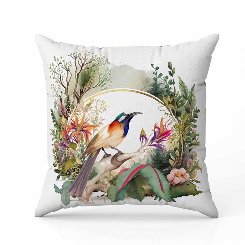 Winged Flora Fusion Faux Suede Reversible Throw Pillow White and Multi