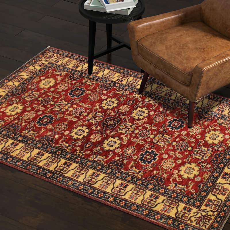 Rustic Super Kazak Amari Red/Beige Hand Knotted Wool Rug - 4'1'' x 5'10''